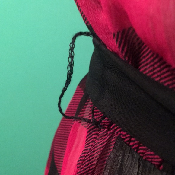 Sheer button down plaid top with ruffled bib - Picture 7 of 8